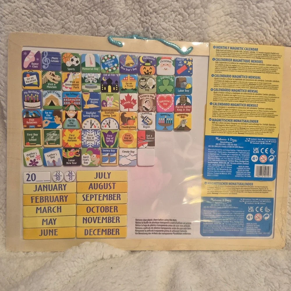 Melissa & Doug Monthly Magnetic Calendar Wooden Educational Toy Blue 112 Magnets